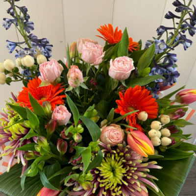 Seasonal brights no lilies - Bouquets incorporating seasonal flowers with contrasting colours for a vibrant feel