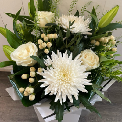 White with lilies - Seasonal bouquet including lilies & white flowers